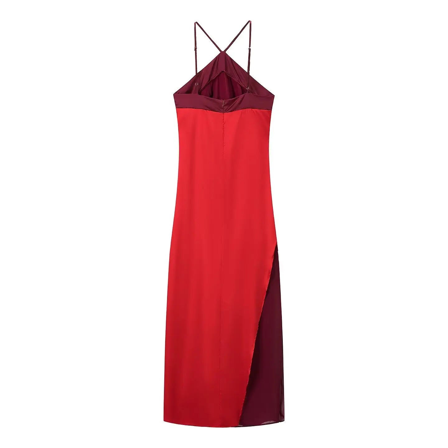 Color-Blocked Halter Neck Slip Maxi Dress