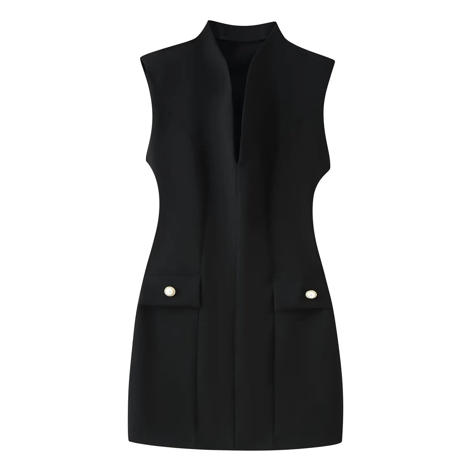 Padded Shoulder Pocket Flap Mini Dress
