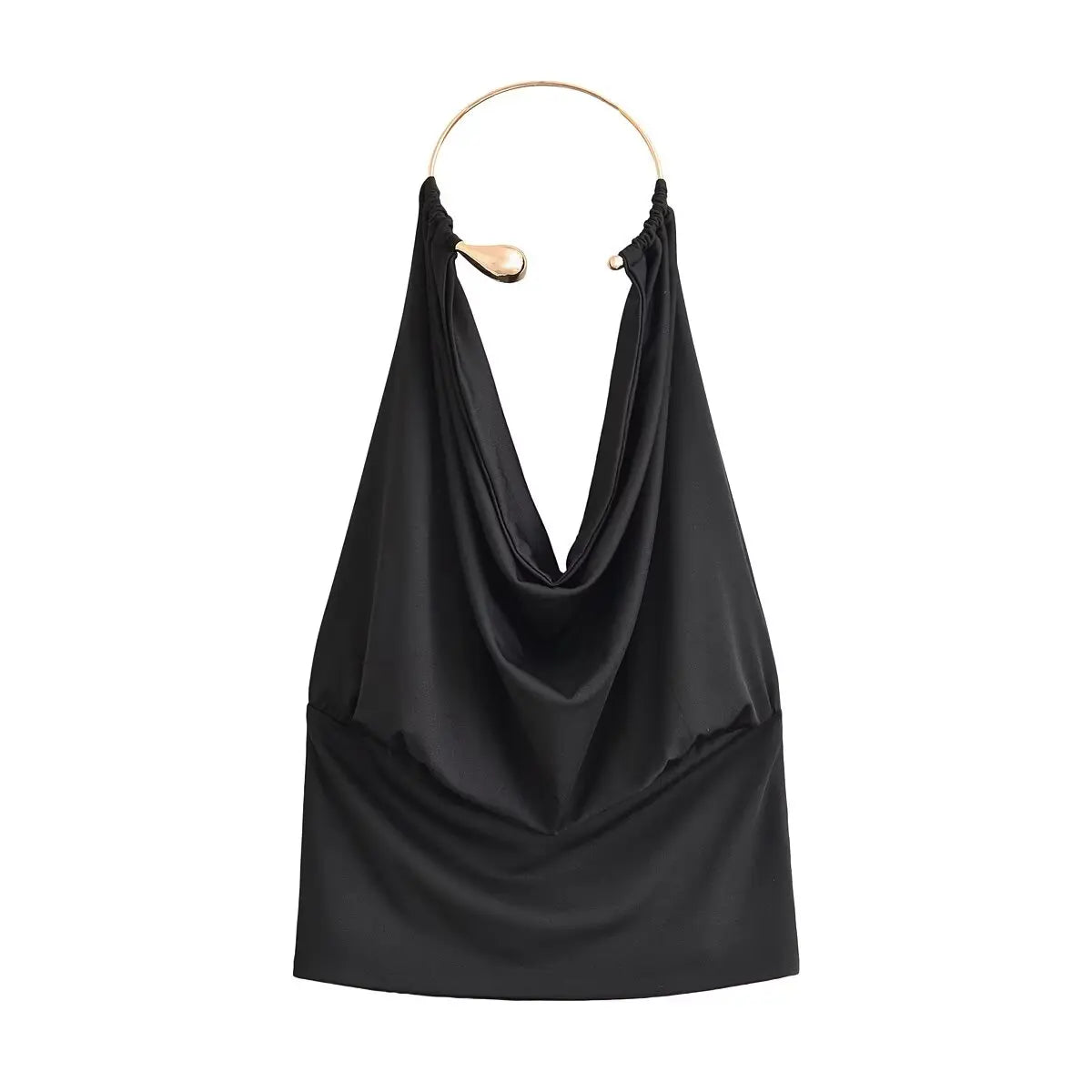 Metal Ring Halter Neck Draped Tank Top
