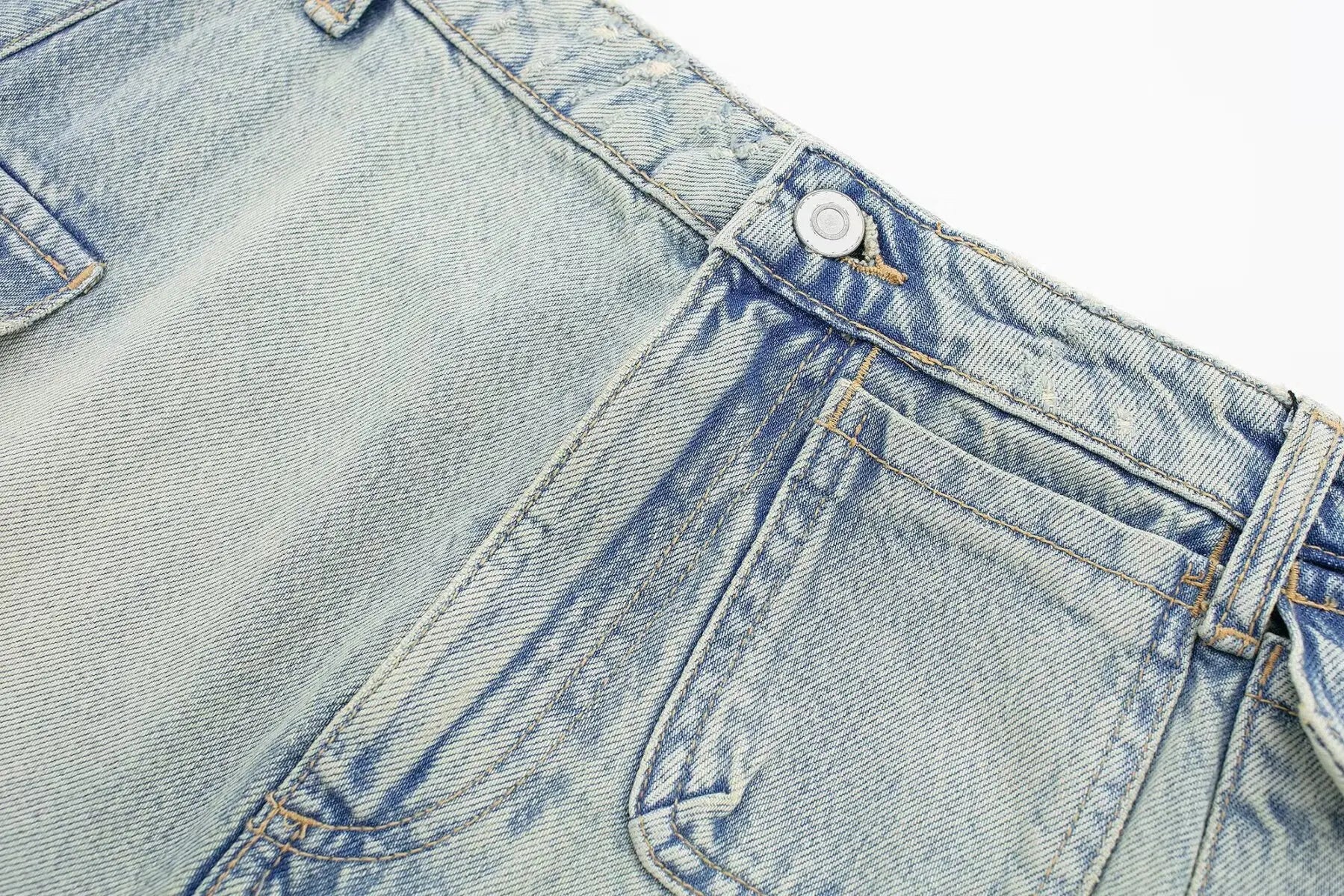 Washed Denim Cargo Mini Skirt