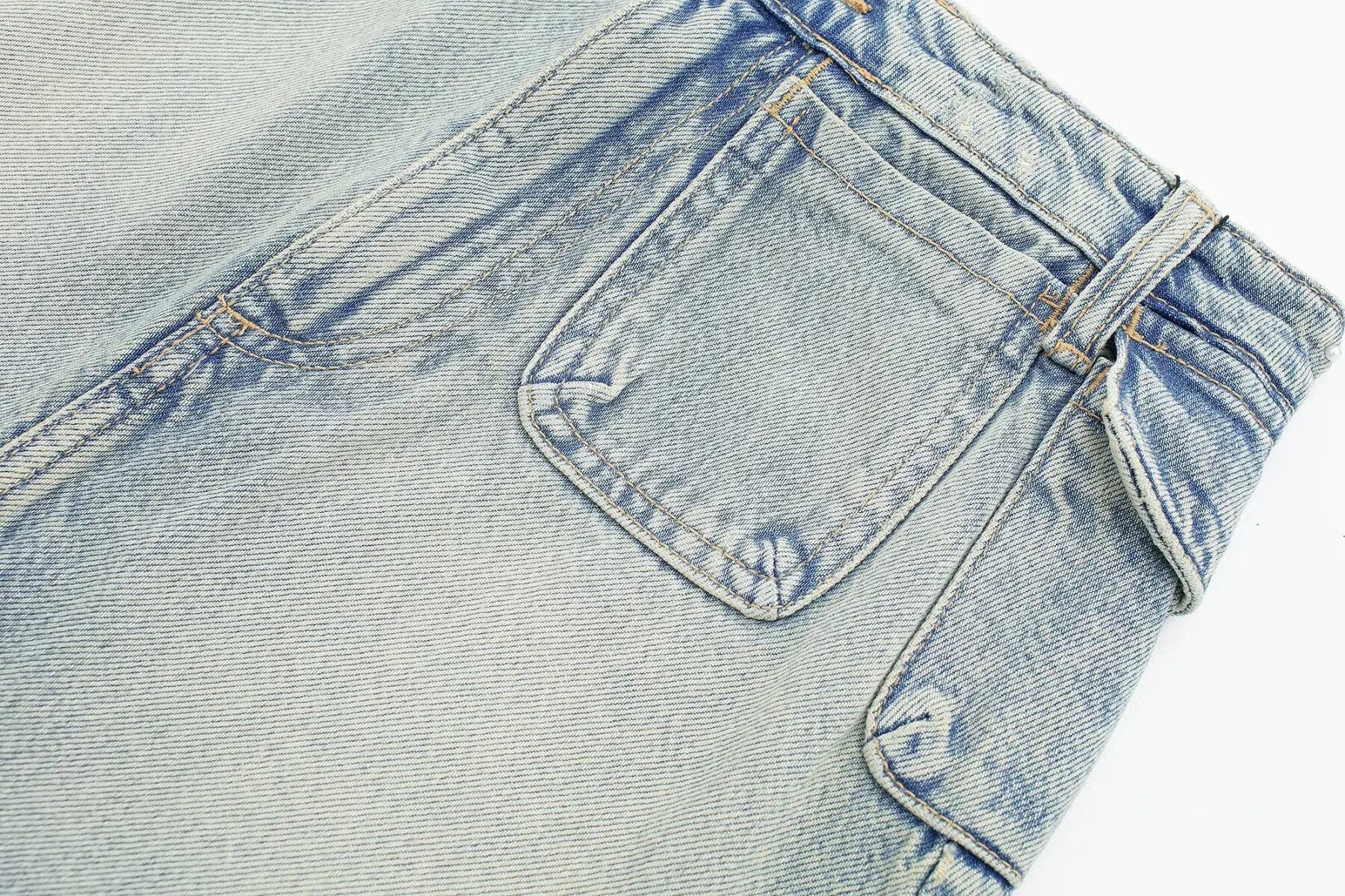 Washed Denim Cargo Mini Skirt