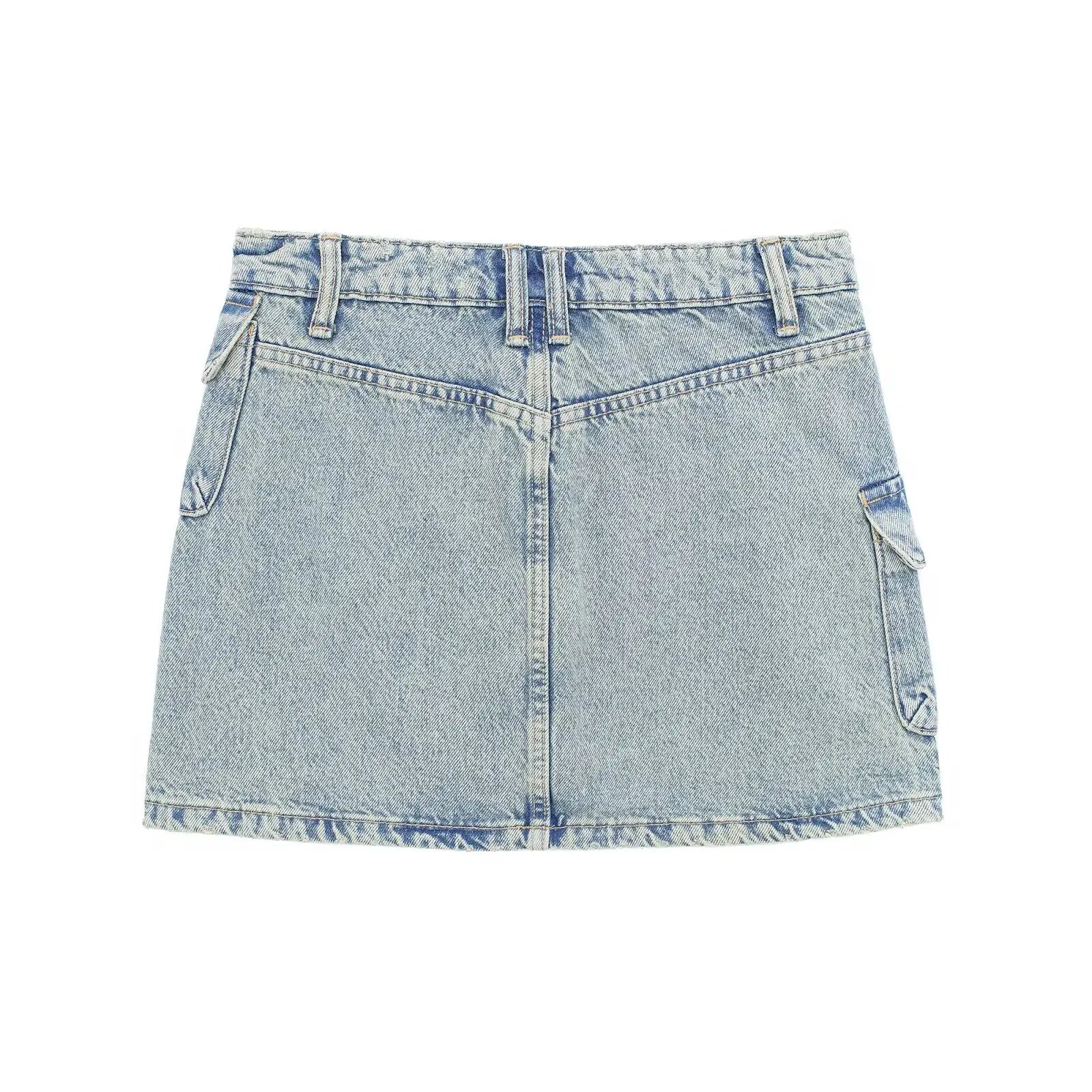 Washed Denim Cargo Mini Skirt