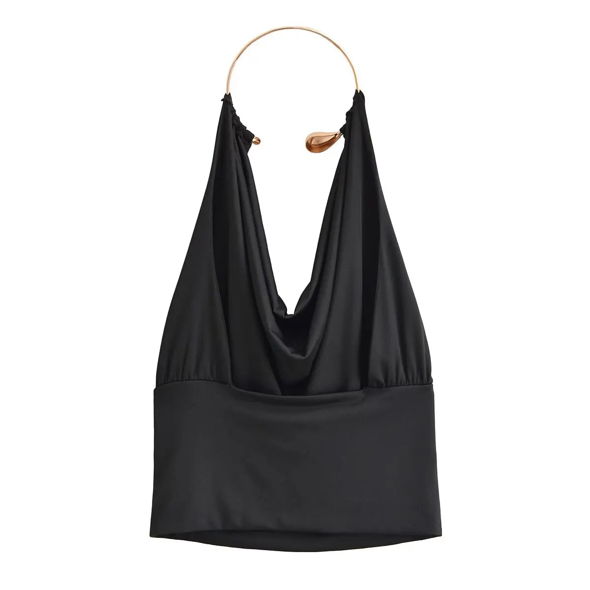 Metal Ring Halter Neck Draped Tank Top