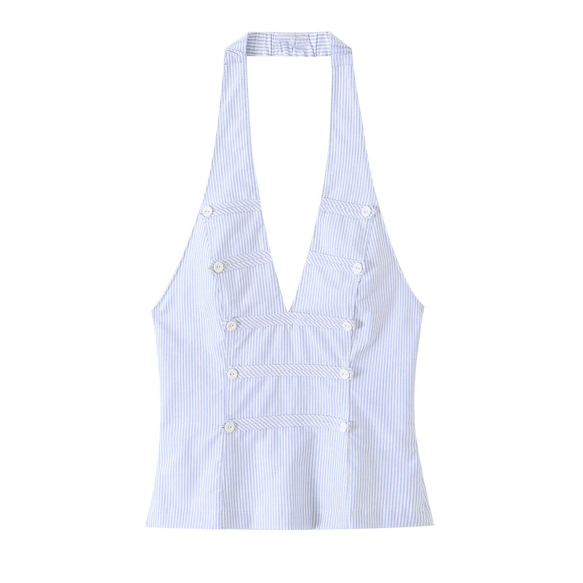 Pinstripe Halter Button Vest Top