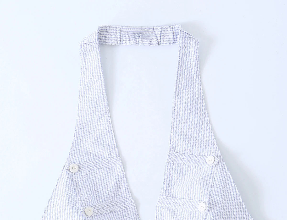 Pinstripe Halter Button Vest Top