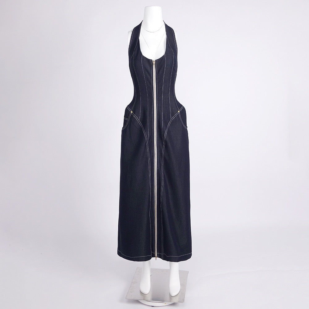 Nova Denim Halter Maxi Dress