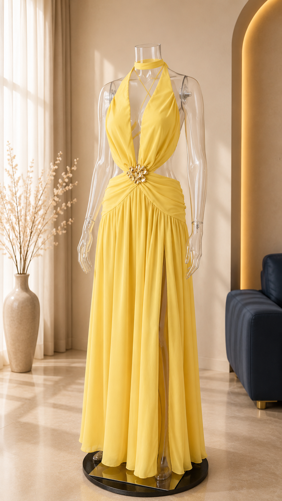 Soleil Lace-Up Chiffon Maxi Dress