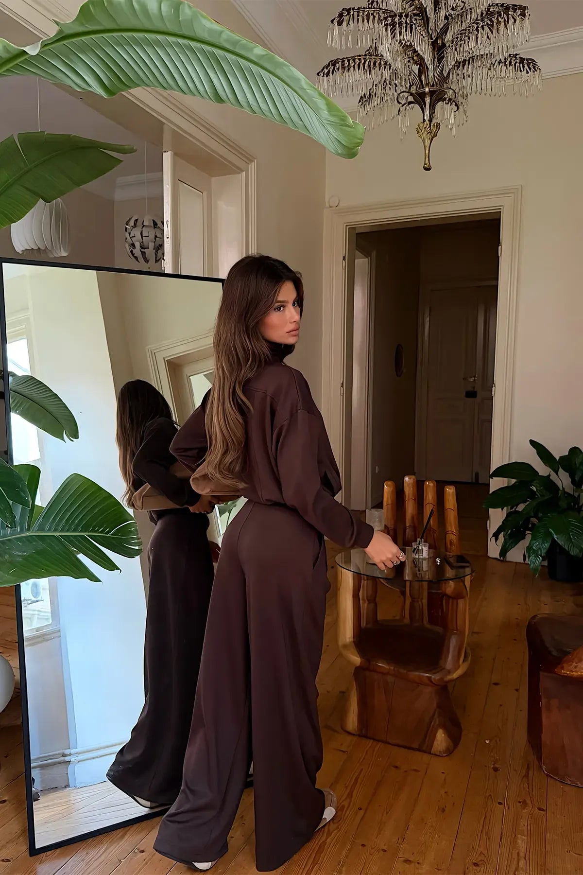 Dark Brown Pocket-Detail Trouser Set