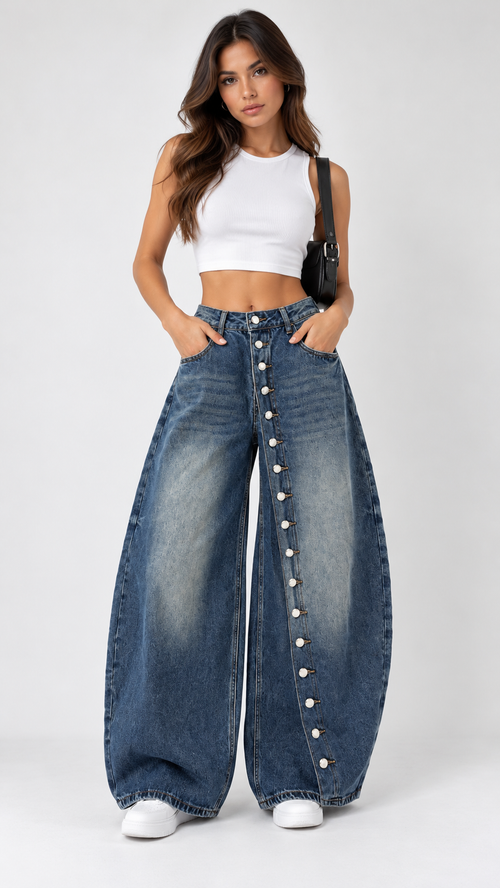 Jolanda Button-Seam Jeans