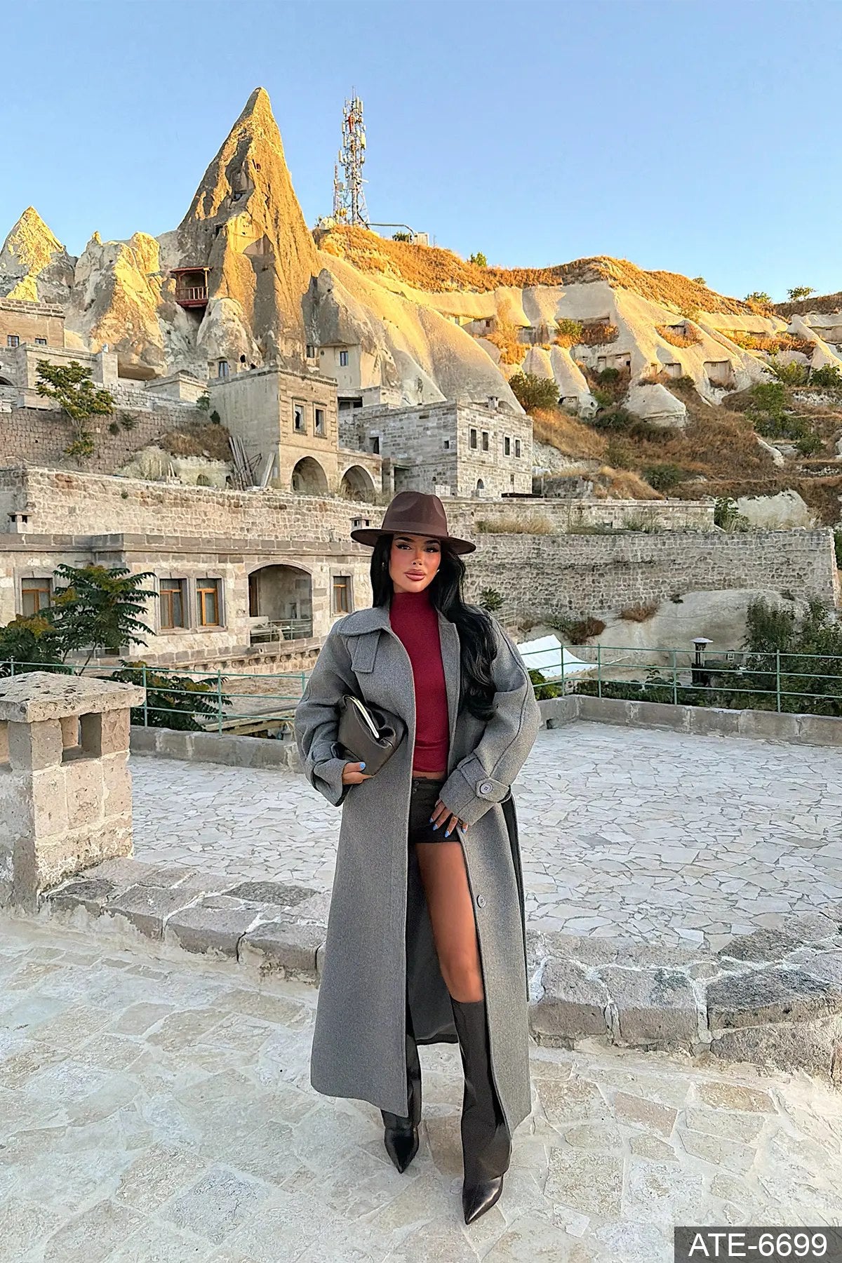 Grey Long Coat with Pocket Details