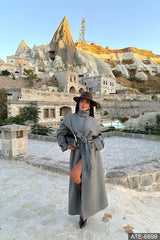 Grey Long Coat with Pocket Details