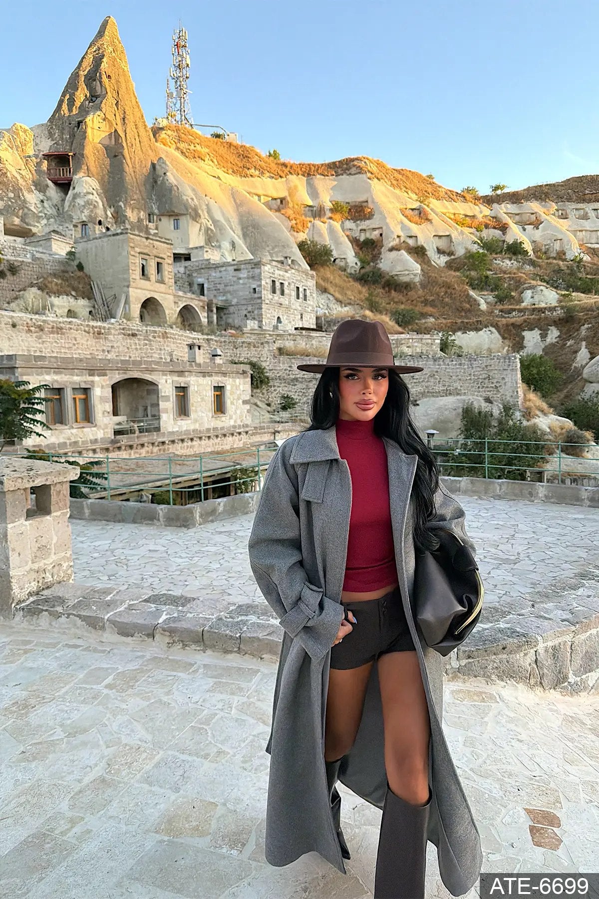 Grey Long Coat with Pocket Details