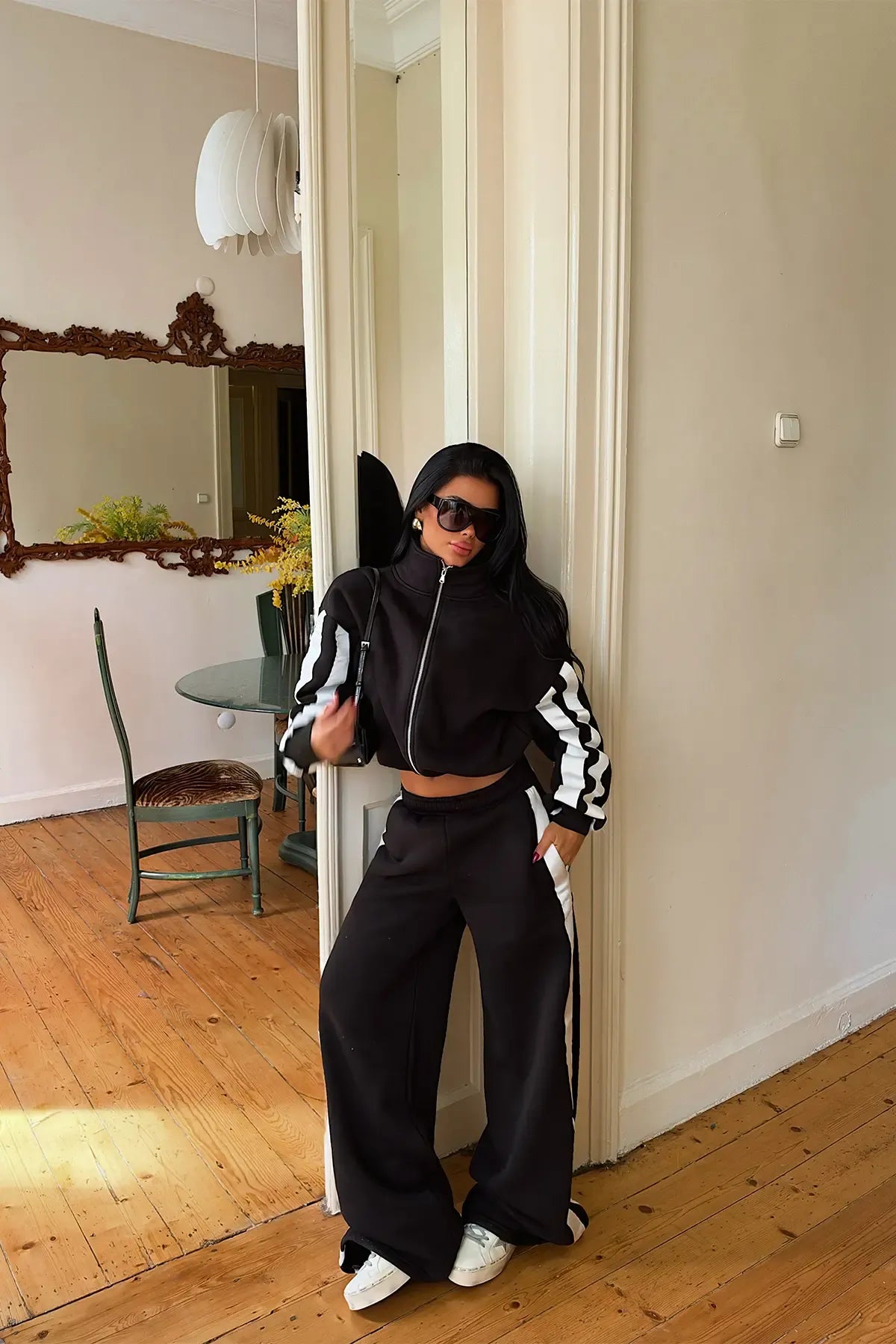 Black Stripe Detail Tracksuit Set