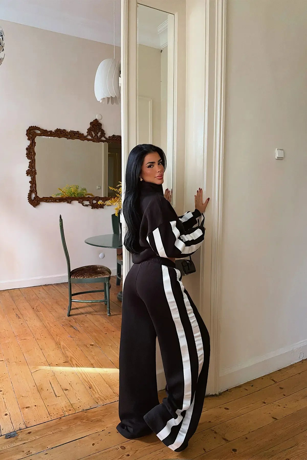 Black Stripe Detail Tracksuit Set