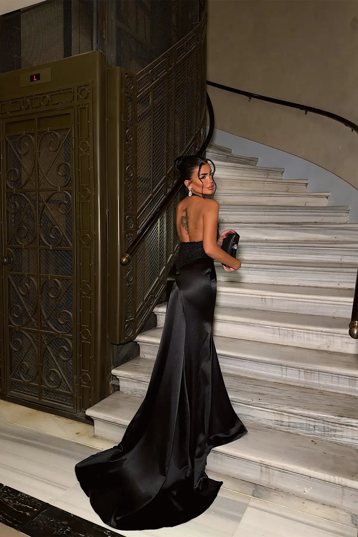 Long Dress with Black Stone Detail