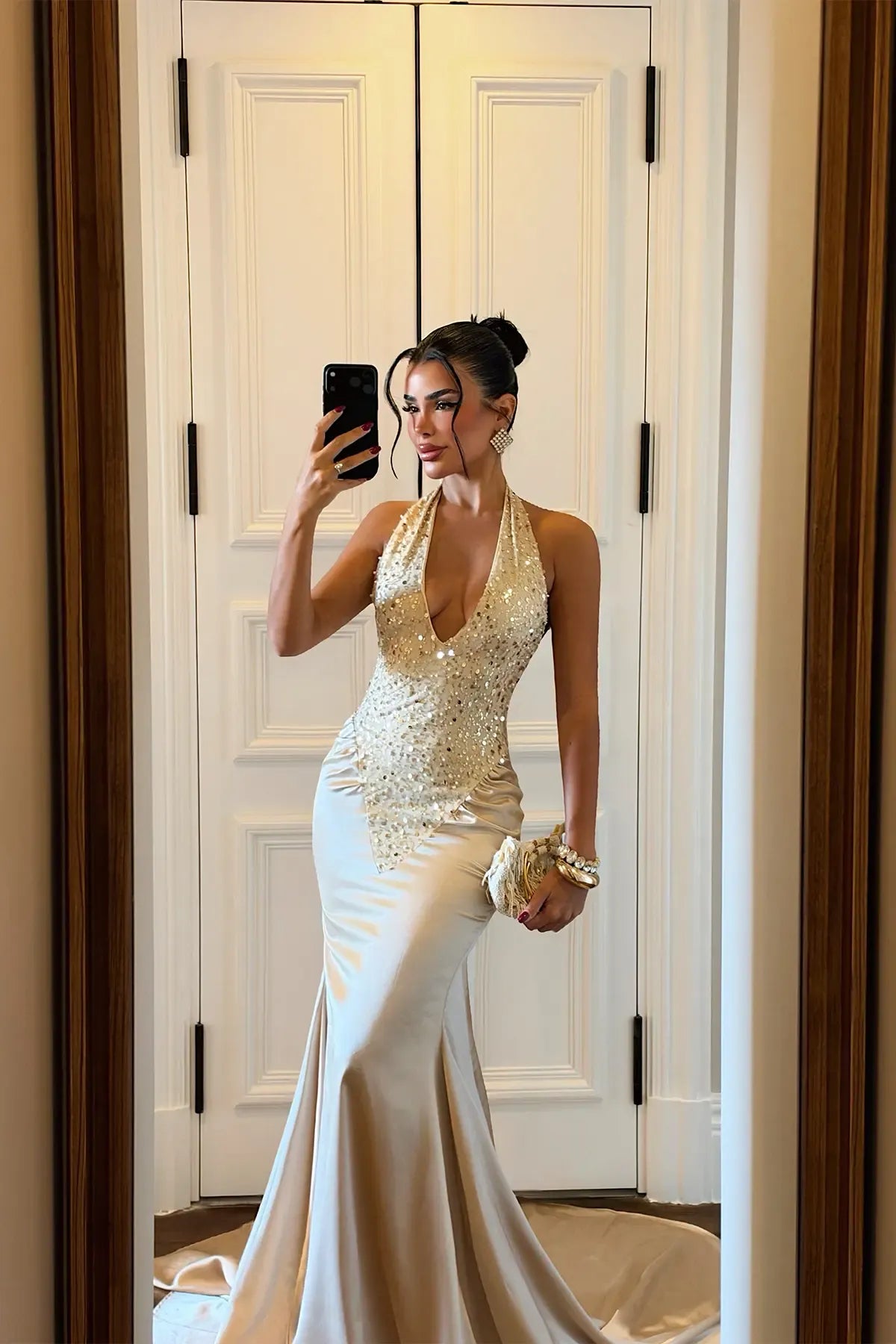 Long Dress with Gold Stone Details