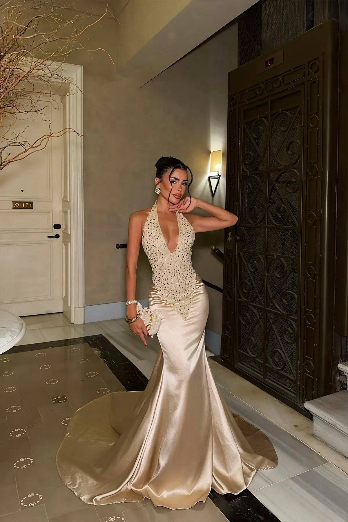 Long Dress with Gold Stone Details