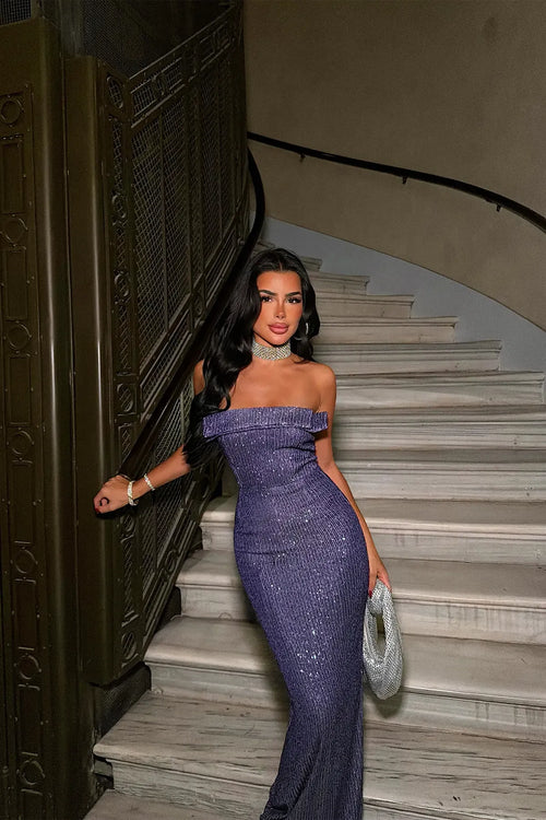 Purple Sequin-Detail Dress