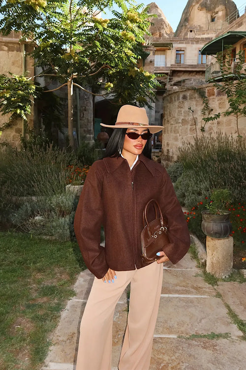 Dark Brown Jacket with Zipper Detail