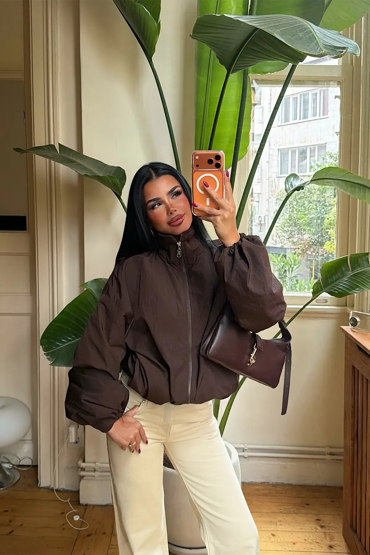 Brown Jacket with Zipper Detail