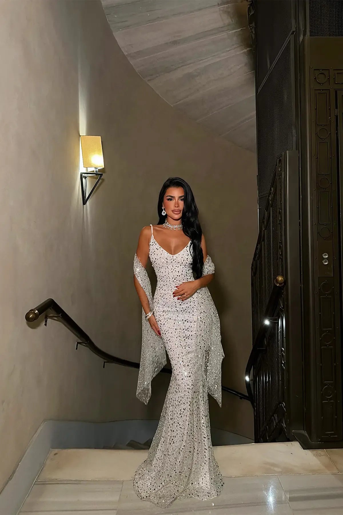 Long Dress with Silver Sequin Detail