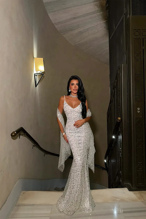Long Dress with Silver Sequin Detail