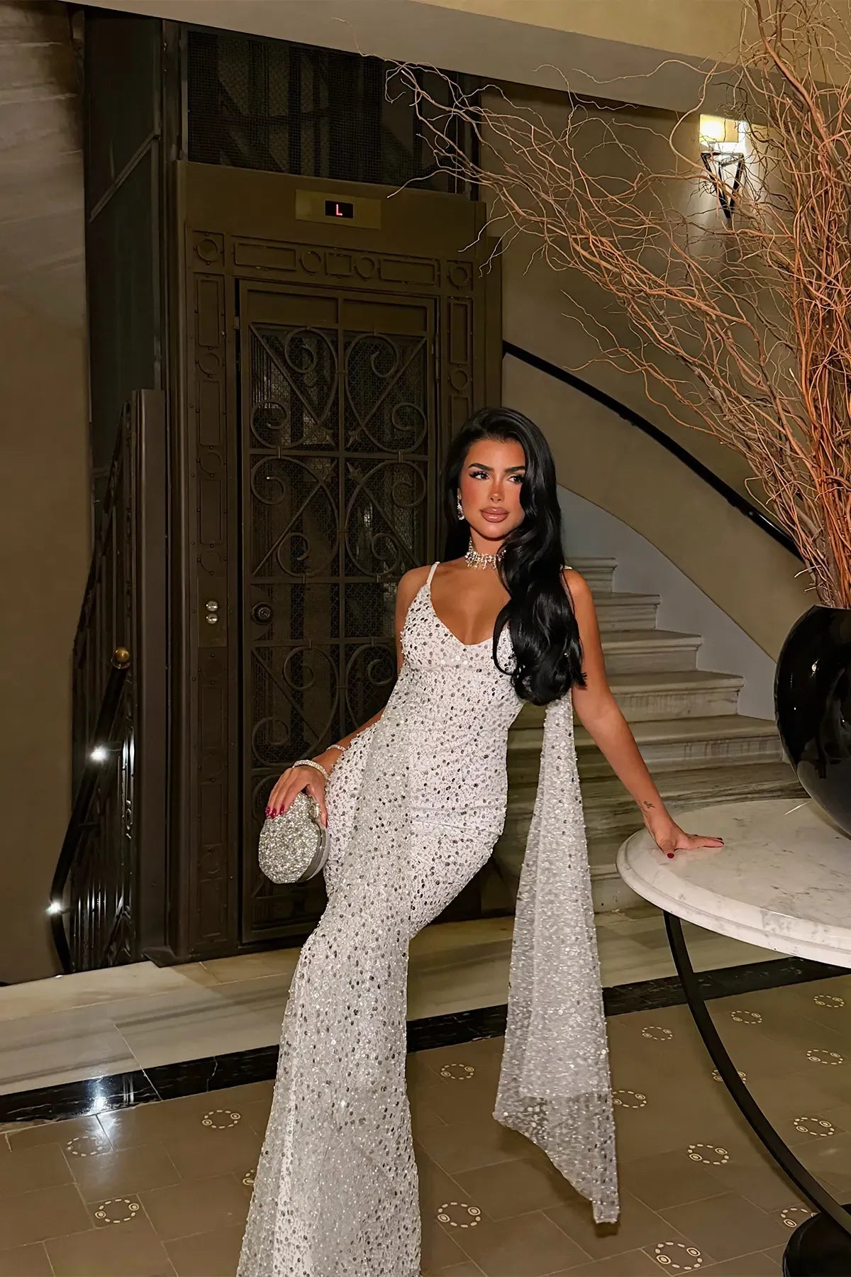 Long Dress with Silver Sequin Detail