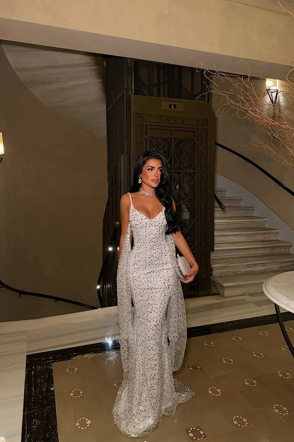 Long Dress with Silver Sequin Detail
