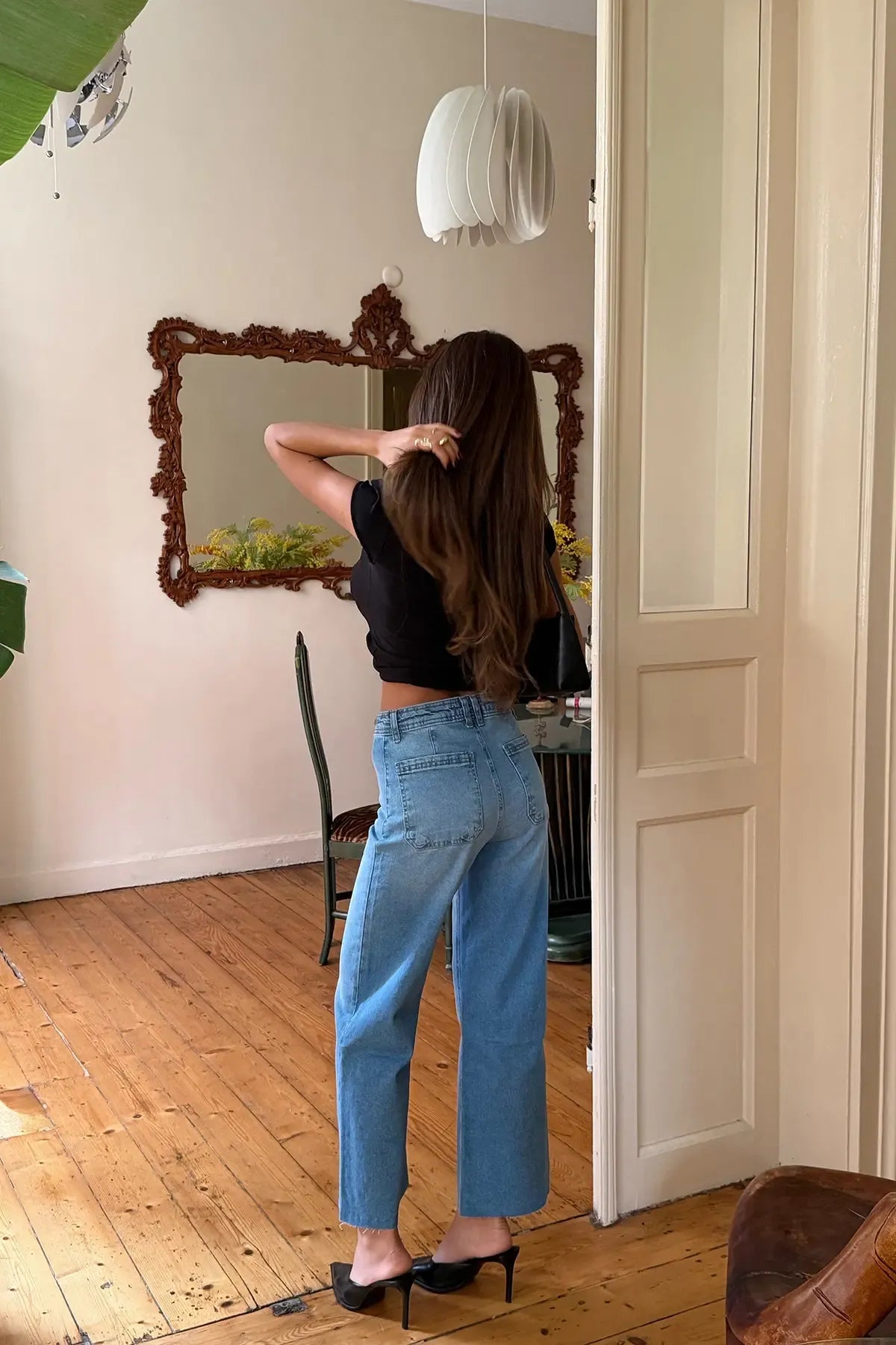 Ice Button Detail High-Waisted Jeans