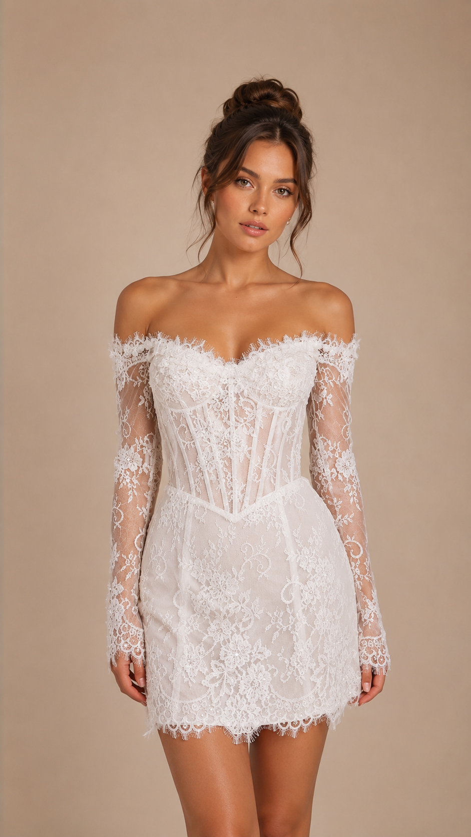 Pearl Lace Corset Mini Wedding Dress