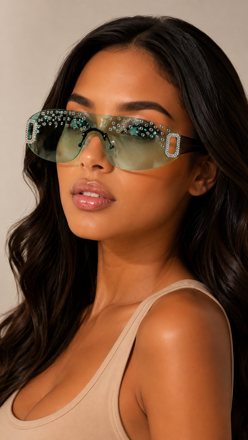 Rhinestone Rimless Shield Sunglasses