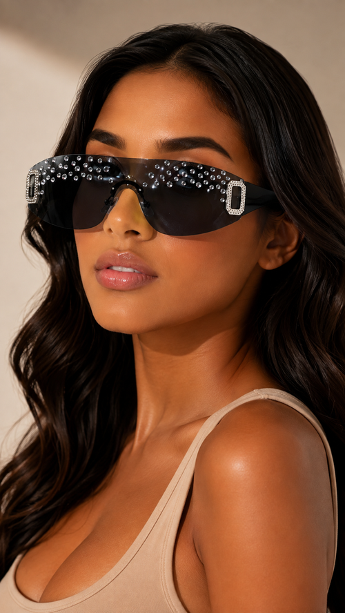 Rhinestone Rimless Shield Sunglasses