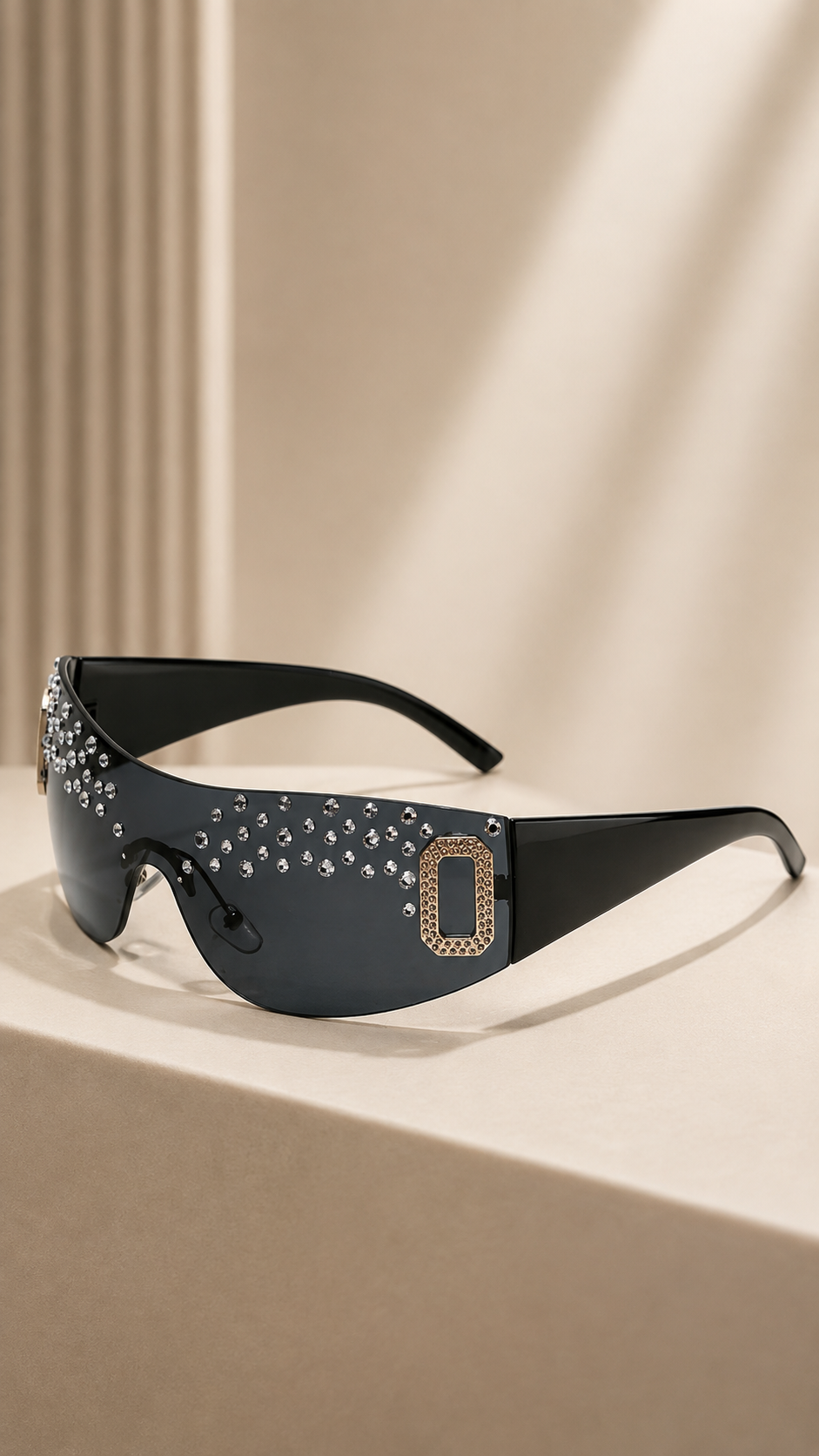 Rhinestone Rimless Shield Sunglasses
