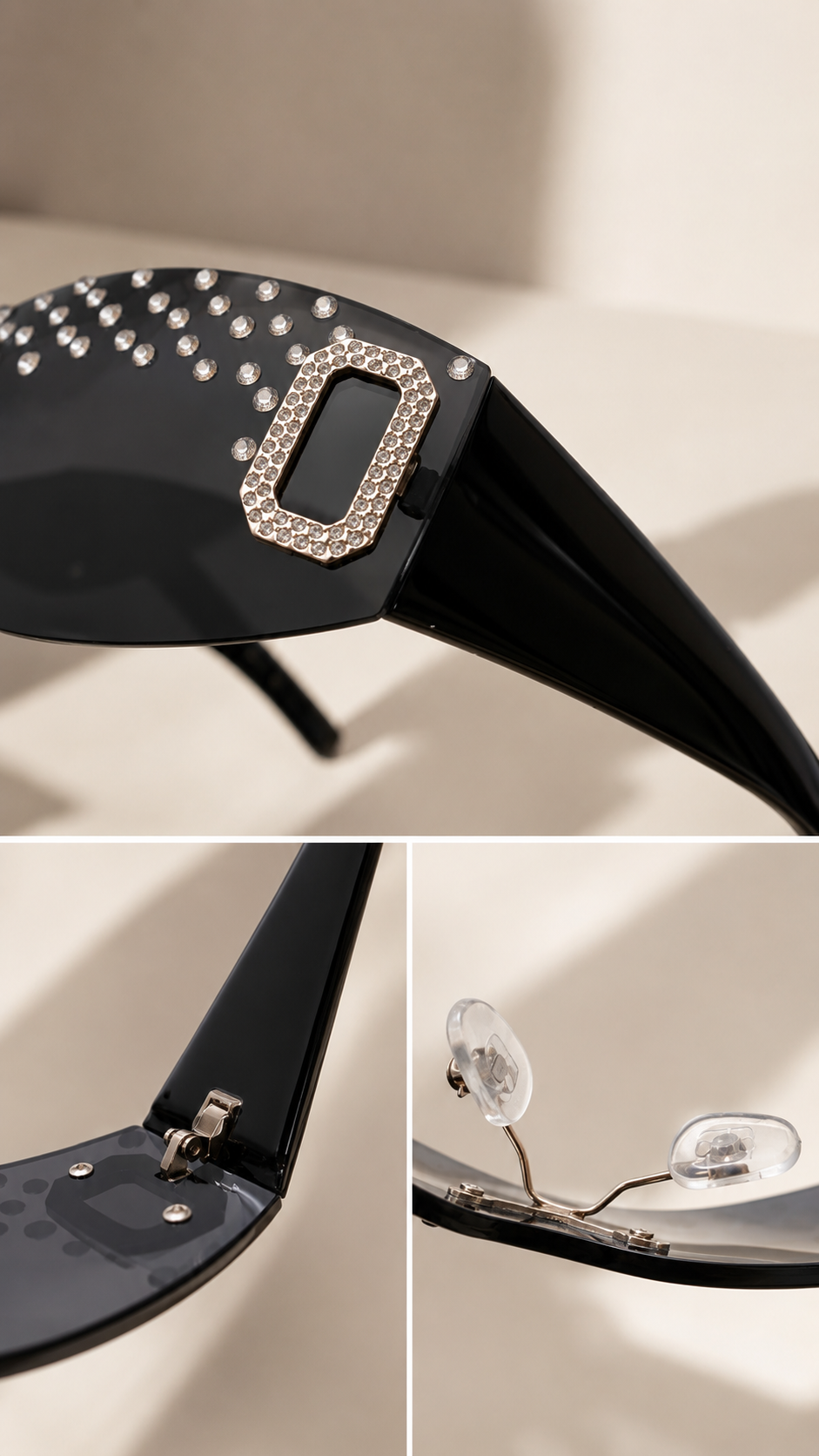 Rhinestone Rimless Shield Sunglasses