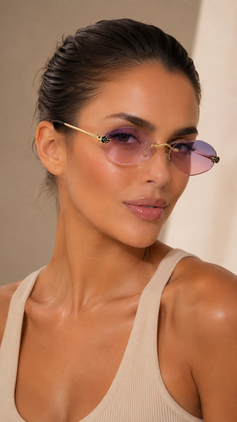 Rimless Faceted Oval Sunglasses
