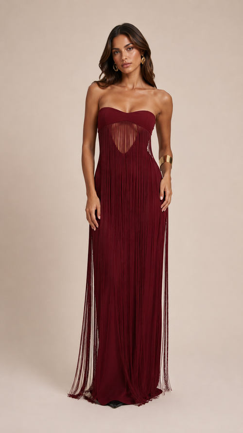 Fringed Bandeau Maxi Dress