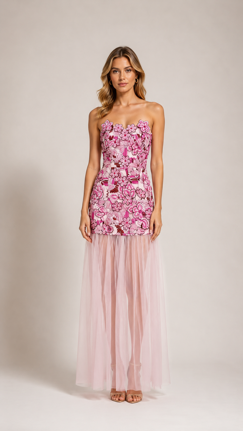 Verbena Guipure Lace and Tulle Maxi Dress