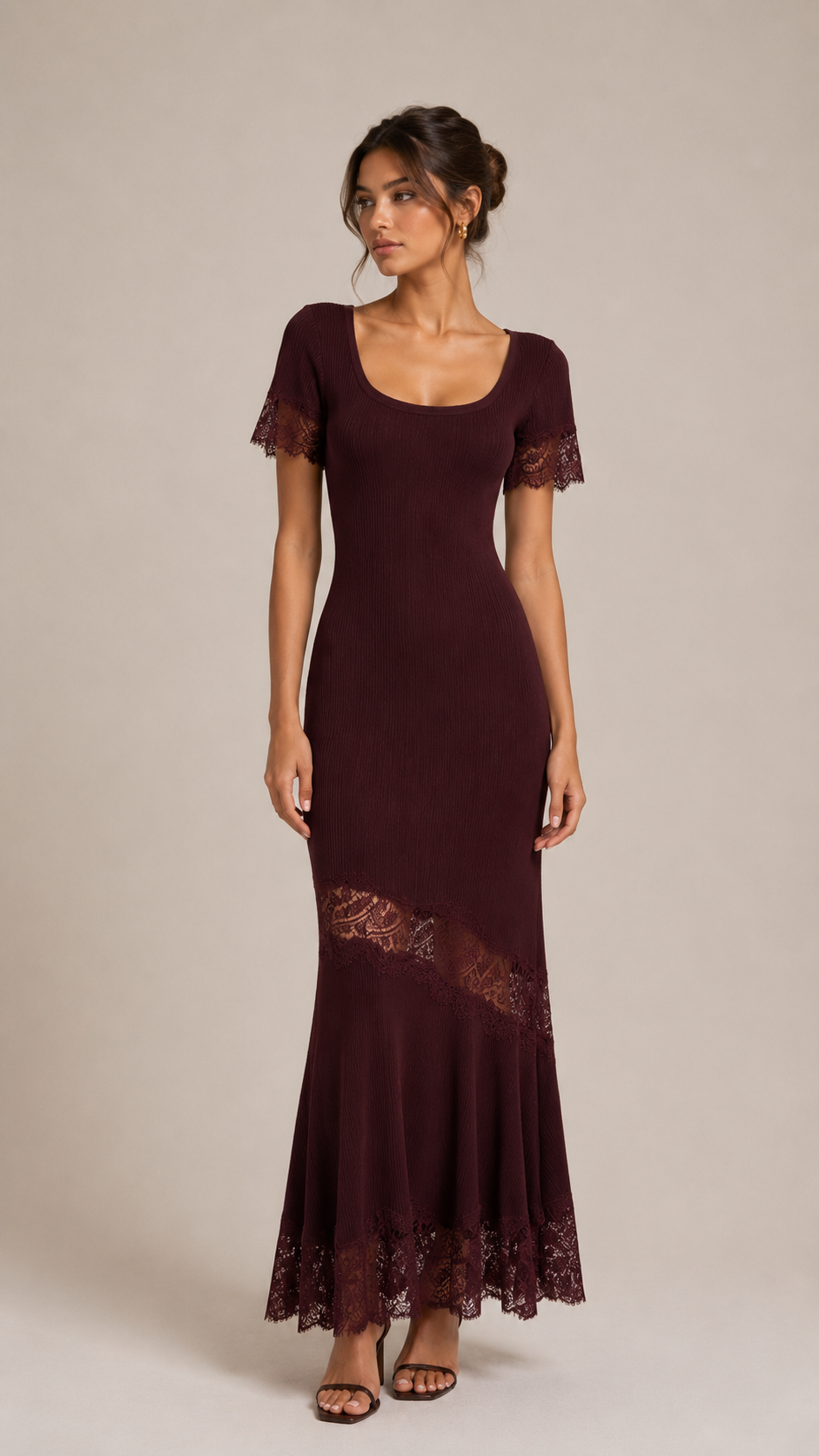 Liora Lace-Inset Knit Fishtail Maxi Dress