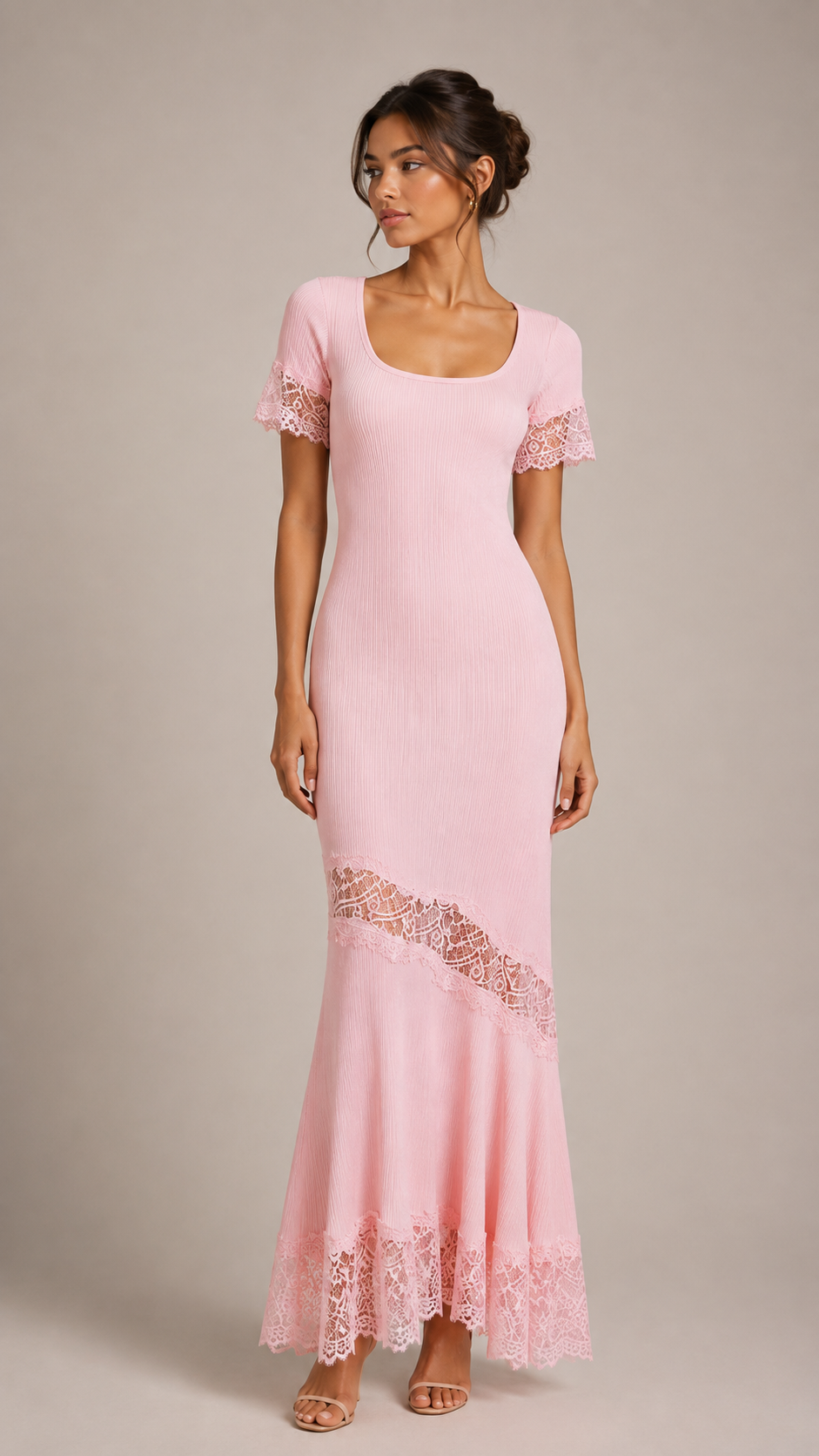 Liora Lace-Inset Knit Fishtail Maxi Dress