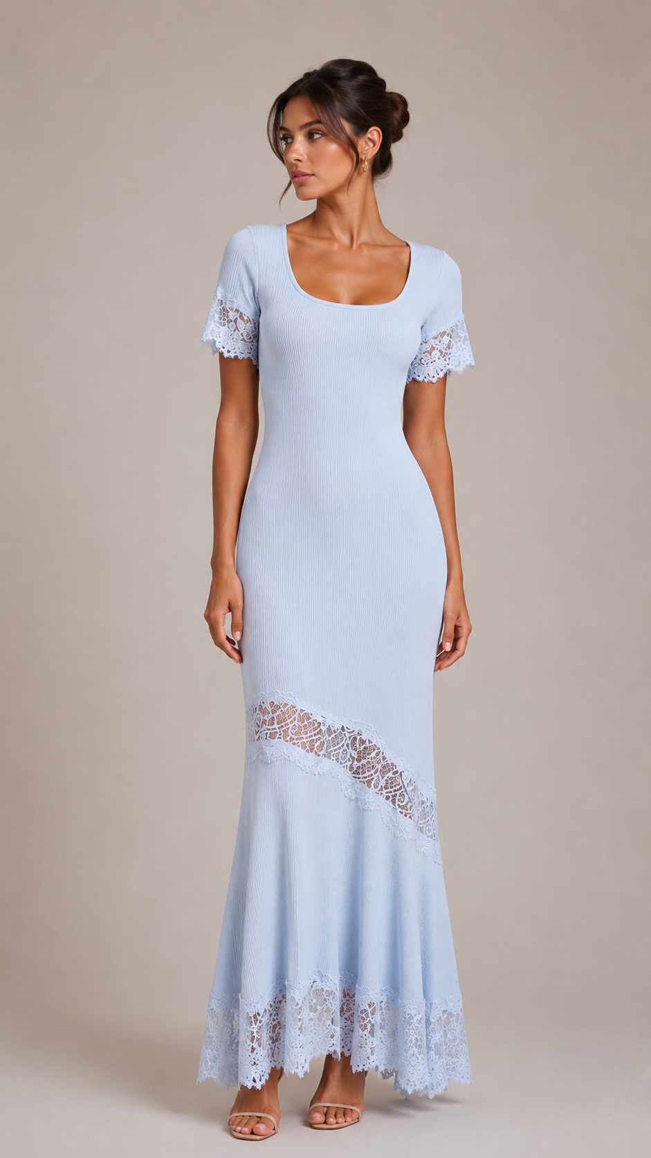 Liora Lace-Inset Knit Fishtail Maxi Dress