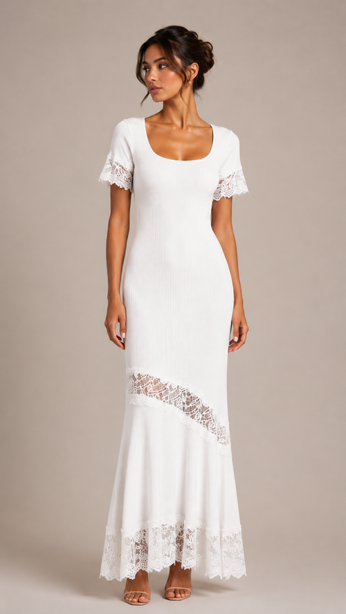 Liora Lace-Inset Knit Fishtail Maxi Dress