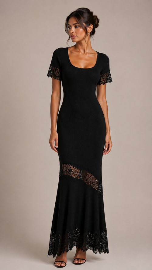 Liora Lace-Inset Knit Fishtail Maxi Dress