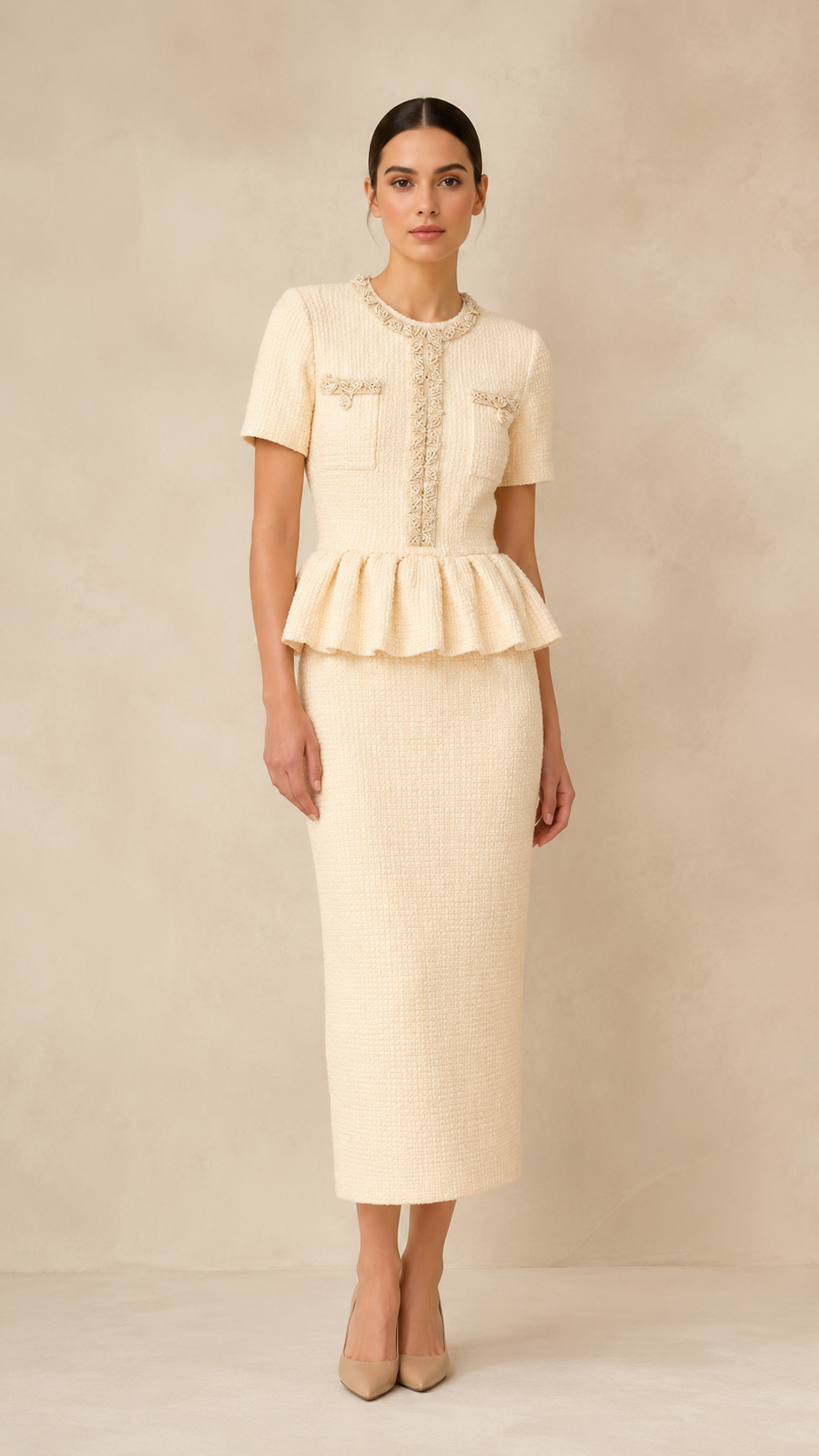 Vivienne Beaded Peplum Knit Maxi Dress