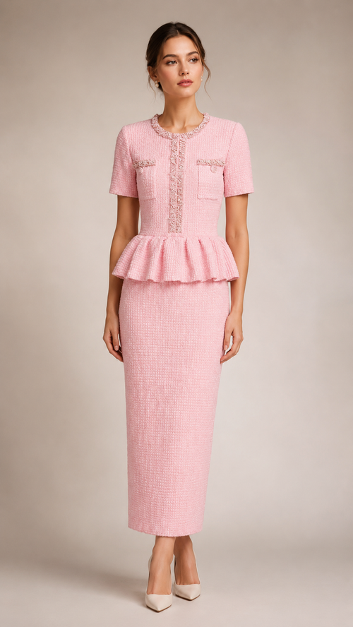 Vivienne Beaded Peplum Knit Maxi Dress