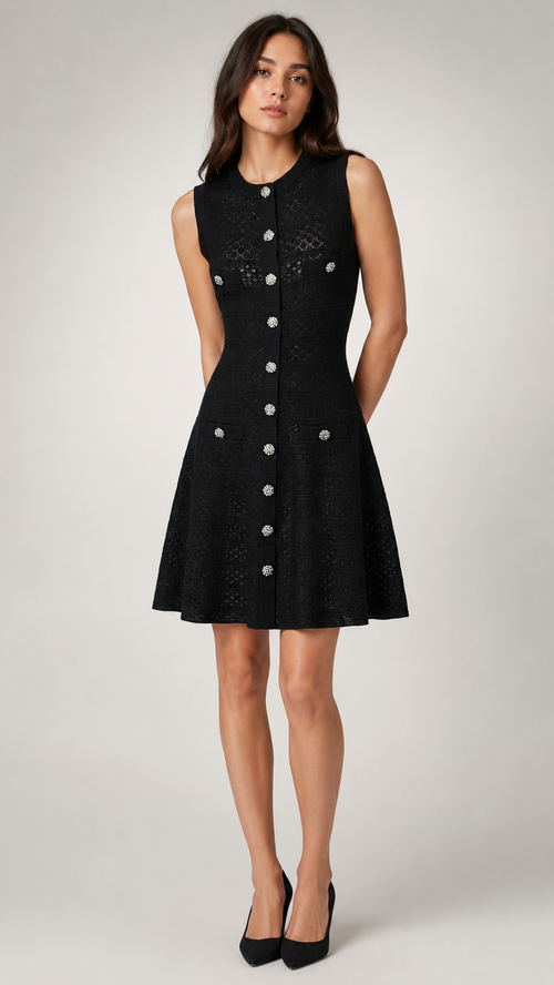 Colette Crystal-Button Textured Knit Mini Dress