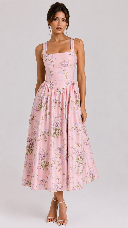 Floral Print Halter Tie-Waist Maxi Dress