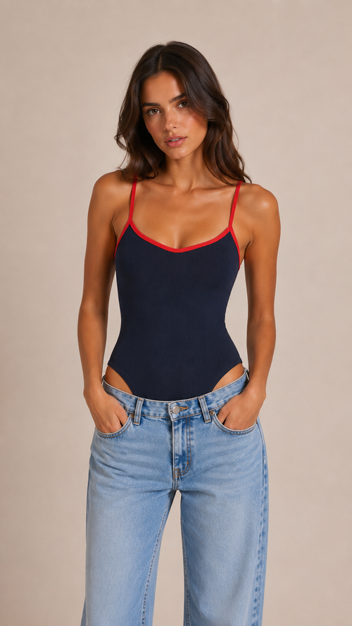 Contrast Trim Strappy Bodysuit