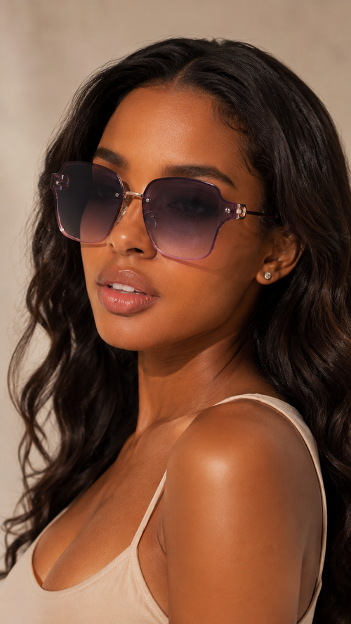 Curved Rimless-Edge Square Sunglasses