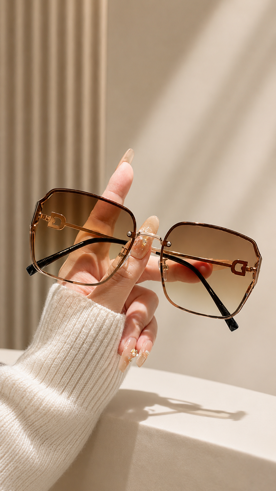Curved Rimless-Edge Square Sunglasses