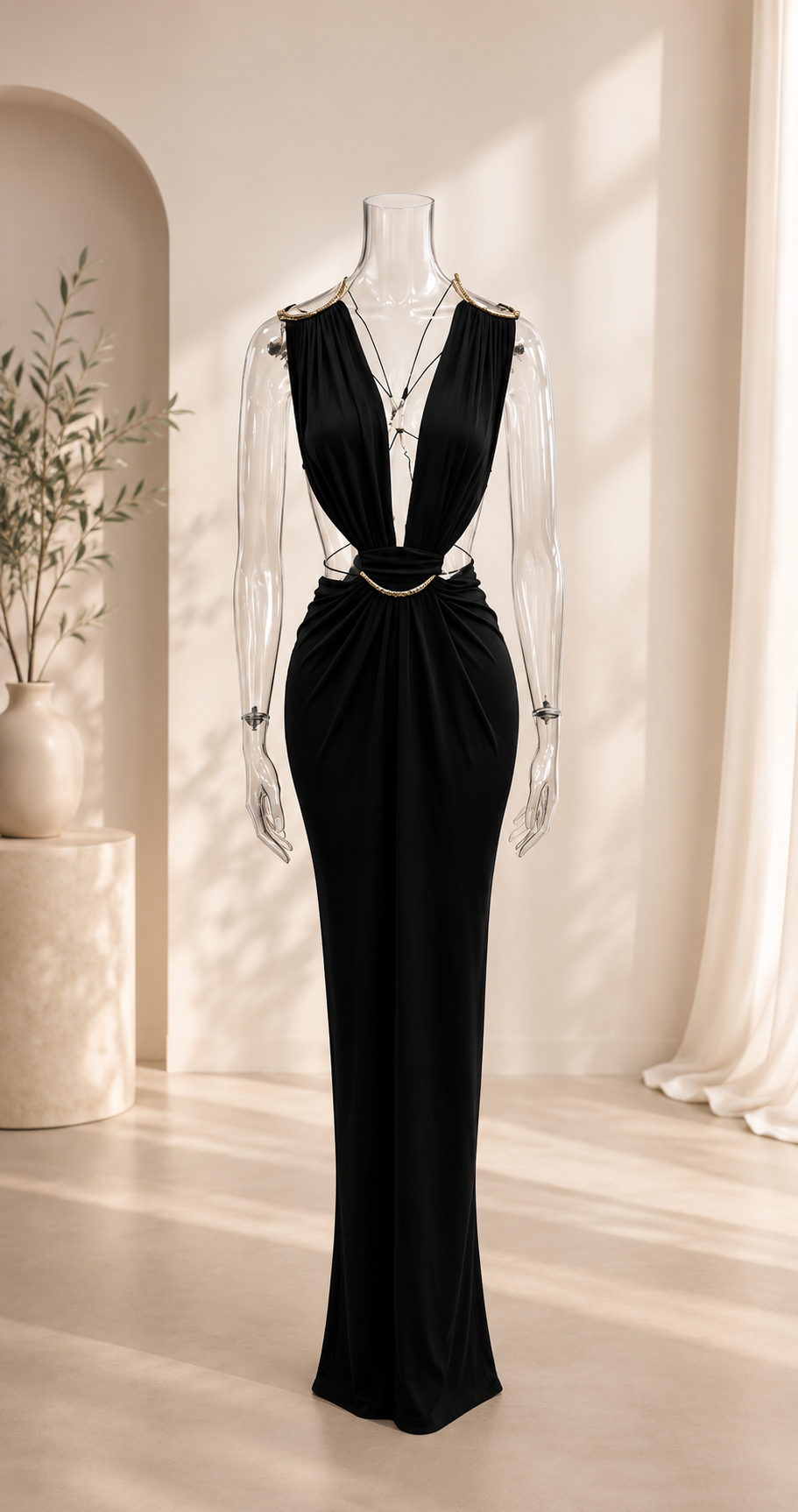 Metal Ring Halter Cutout Maxi Dress